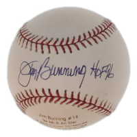 Jim Bunning Signed LE OML Career Stat Engraved Baseball Inscribed "HOF 96" (JSA) at PristineAuction.com