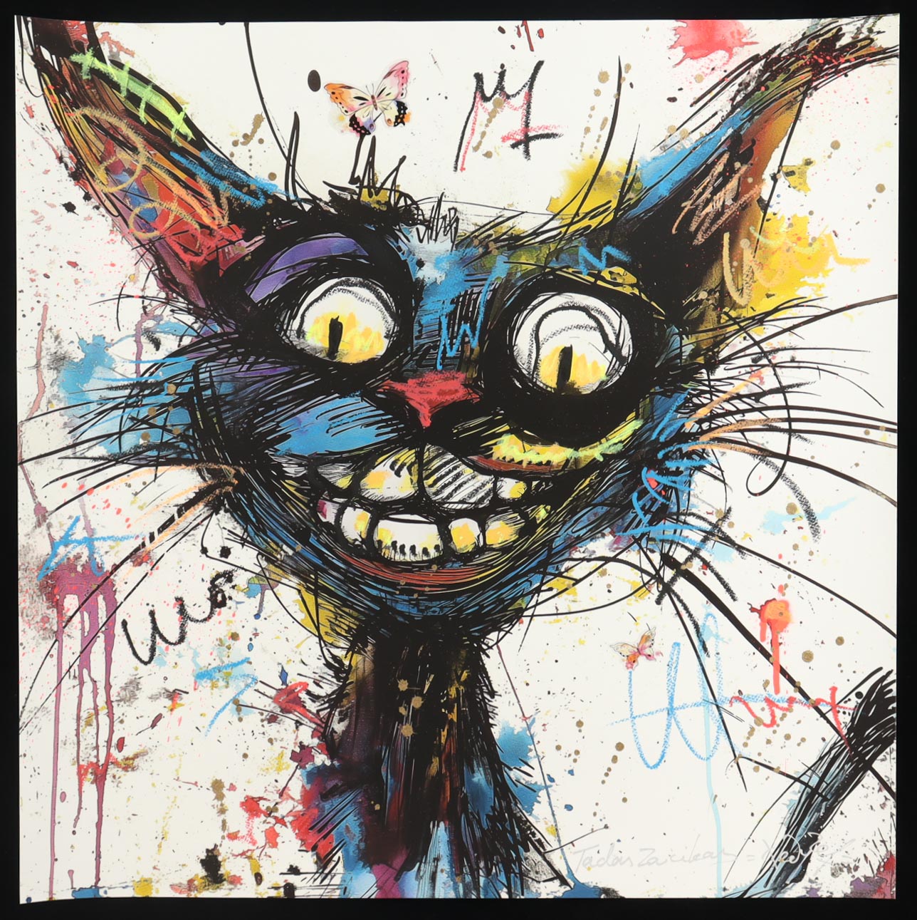 "Grinning Cat" 24x24 2025 Original Mixed Media by Tadas Zaicikas | TedyZet (Zaicikas) at PristineAuction.com "Grinning Cat" 24x24 2025 Original Mixed Media by Tadas Zaicikas | TedyZet (Zaicikas) at PristineAuction.com