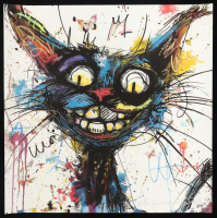 "Grinning Cat" 24x24 2025 Original Mixed Media by Tadas Zaicikas | TedyZet (Zaicikas) at PristineAuction.com