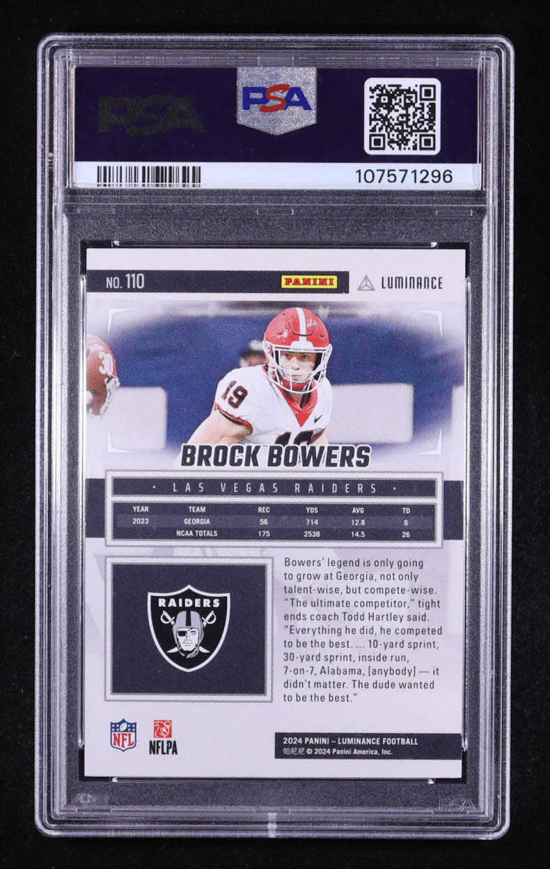 Brock Bowers 2024 Luminance Black #110 #15/75 RC (PSA 10) at PristineAuction.com Brock Bowers 2024 Luminance Black #110 #15/75 RC (PSA 10) at PristineAuction.com