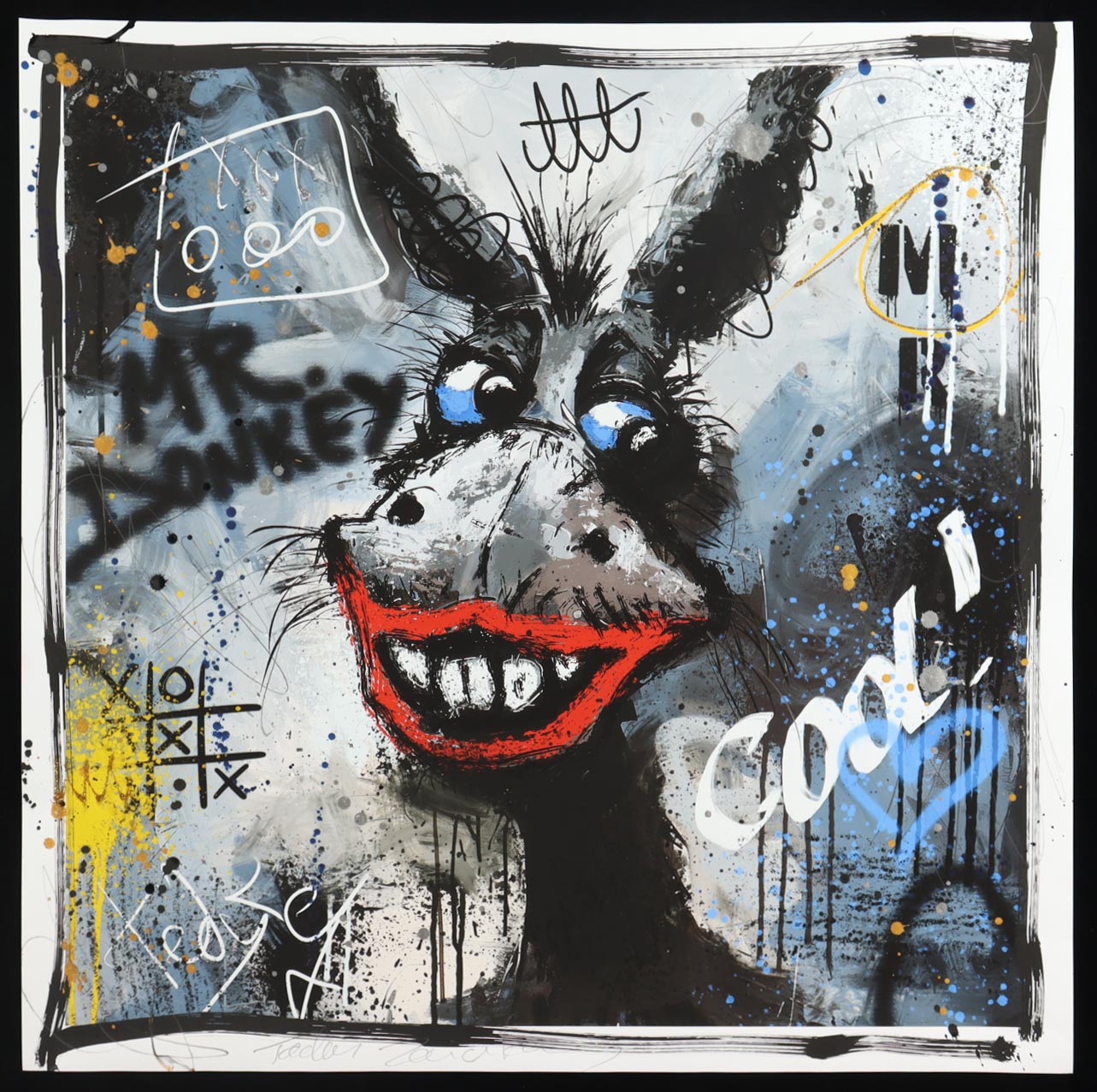 "Mr. Donkey's Grin #S-2" 24x24 2025 Original Mixed Media by Tadas Zaicikas | TedyZet (Zaicikas) at PristineAuction.com "Mr. Donkey's Grin #S-2" 24x24 2025 Original Mixed Media by Tadas Zaicikas | TedyZet (Zaicikas) at PristineAuction.com