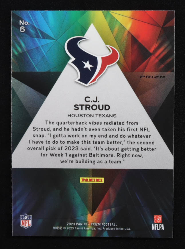 C.J. Stroud 2023 Panini Prizm Prizmatic Green #6 RC at PristineAuction.com C.J. Stroud 2023 Panini Prizm Prizmatic Green #6 RC at PristineAuction.com