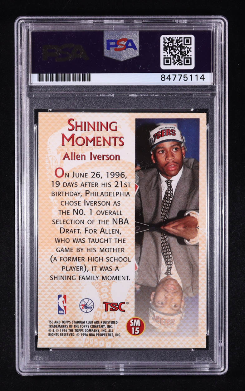 Allen Iverson Signed 1996-97 Stadium Club Shining Moments #SM15 RC (PSA | Auto 10) at PristineAuction.com Allen Iverson Signed 1996-97 Stadium Club Shining Moments #SM15 RC (PSA | Auto 10) at PristineAuction.com