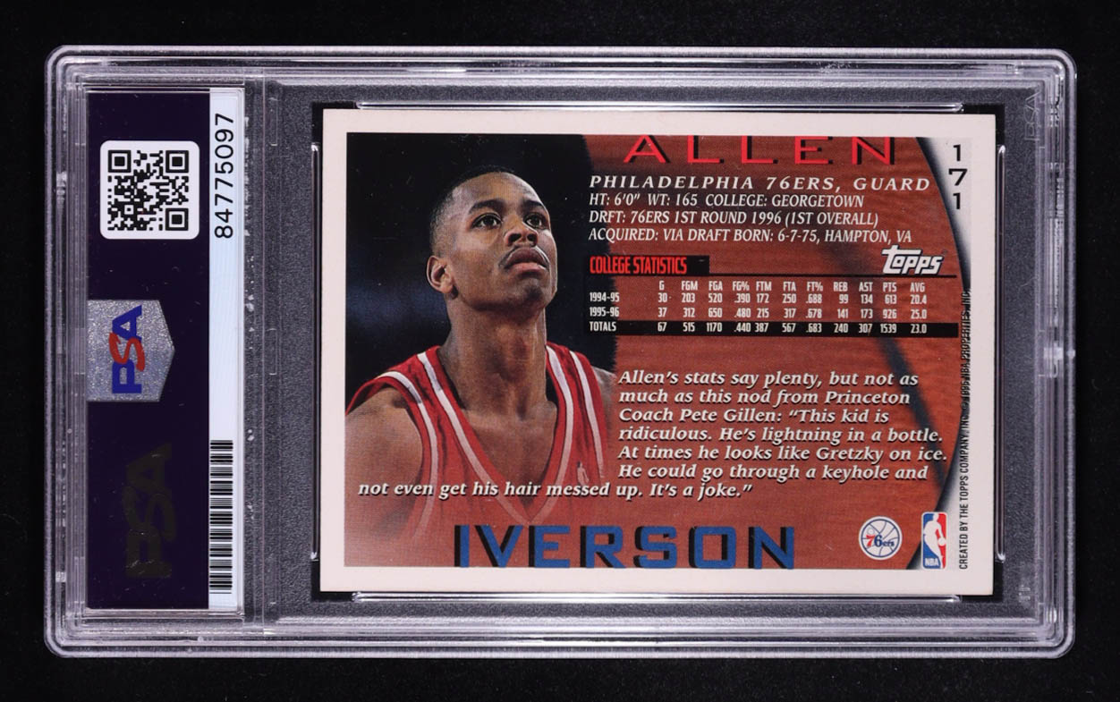 Allen Iverson Signed 1996-97 Topps #171 RC (PSA | Auto 10) at PristineAuction.com Allen Iverson Signed 1996-97 Topps #171 RC (PSA | Auto 10) at PristineAuction.com