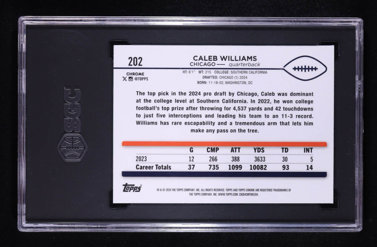Caleb Williams 2024 Topps Chrome #202 RC (SGC 10) at PristineAuction.com Caleb Williams 2024 Topps Chrome #202 RC (SGC 10) at PristineAuction.com
