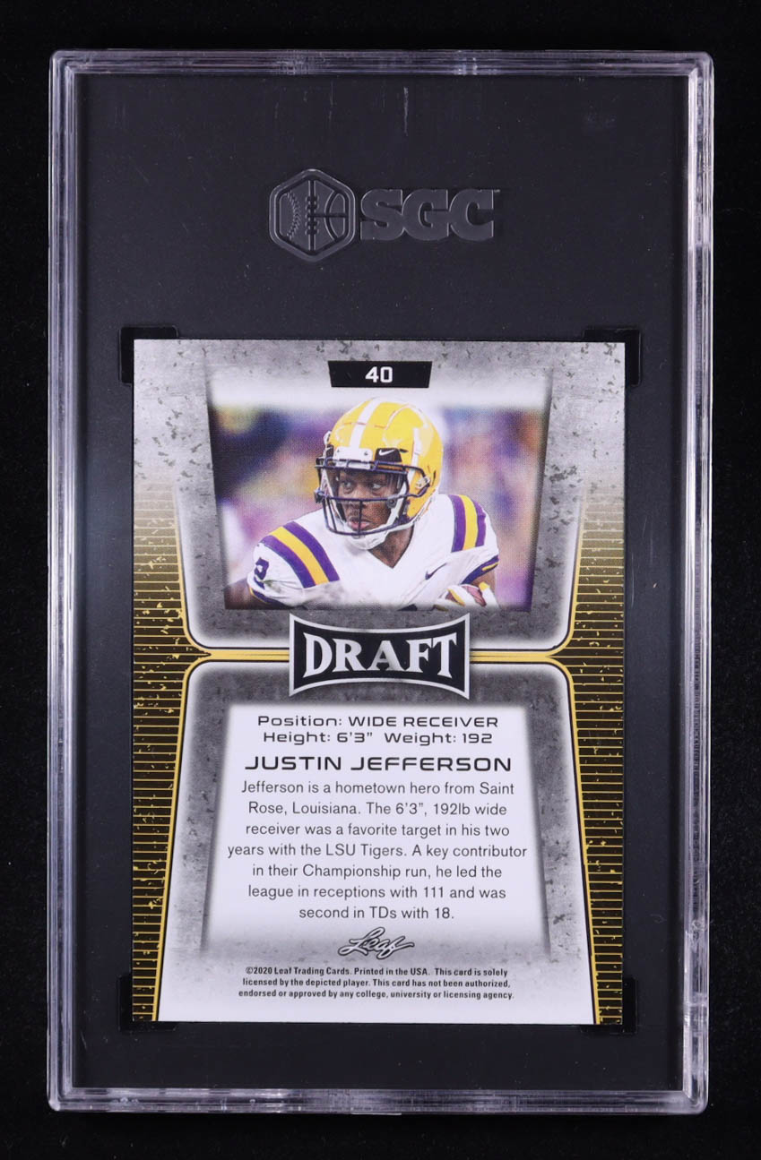 Justin Jefferson 2020 Leaf Draft #40 RC (SGC 10) at PristineAuction.com Justin Jefferson 2020 Leaf Draft #40 RC (SGC 10) at PristineAuction.com