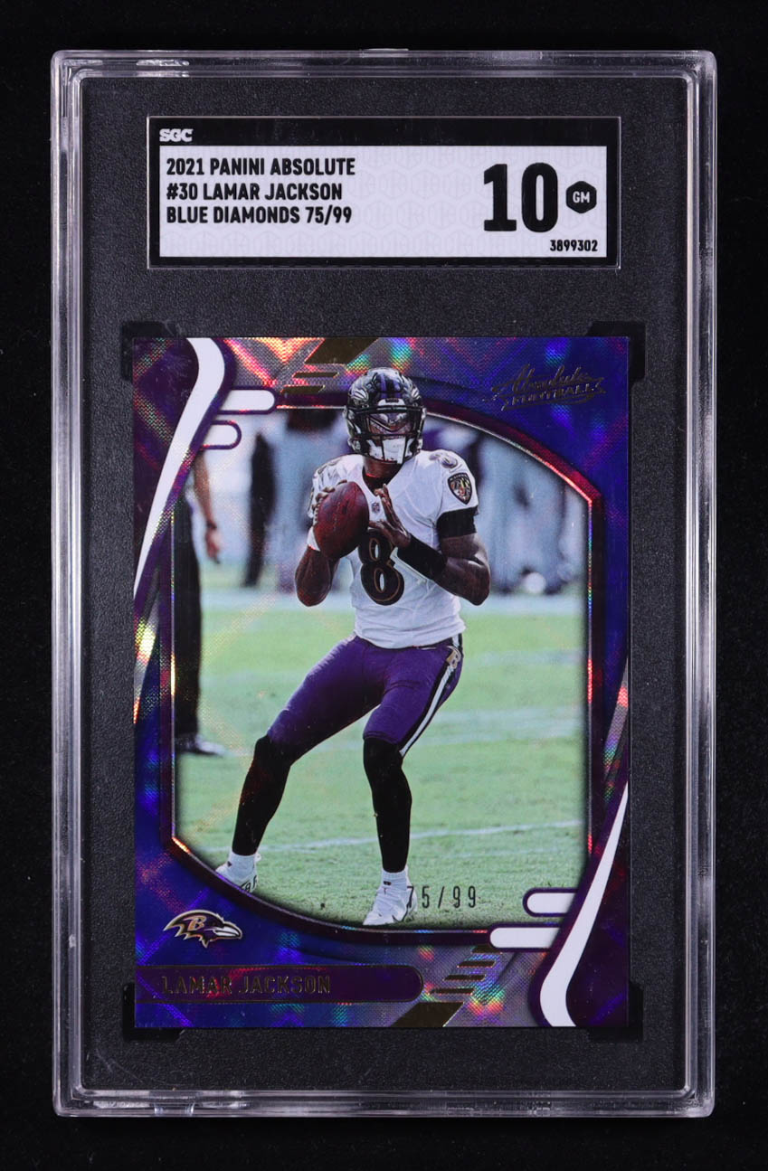 Lamar Jackson 2021 Absolute Blue Diamonds #30 #75/99 (SGC 10) at PristineAuction.com Lamar Jackson 2021 Absolute Blue Diamonds #30 #75/99 (SGC 10) at PristineAuction.com