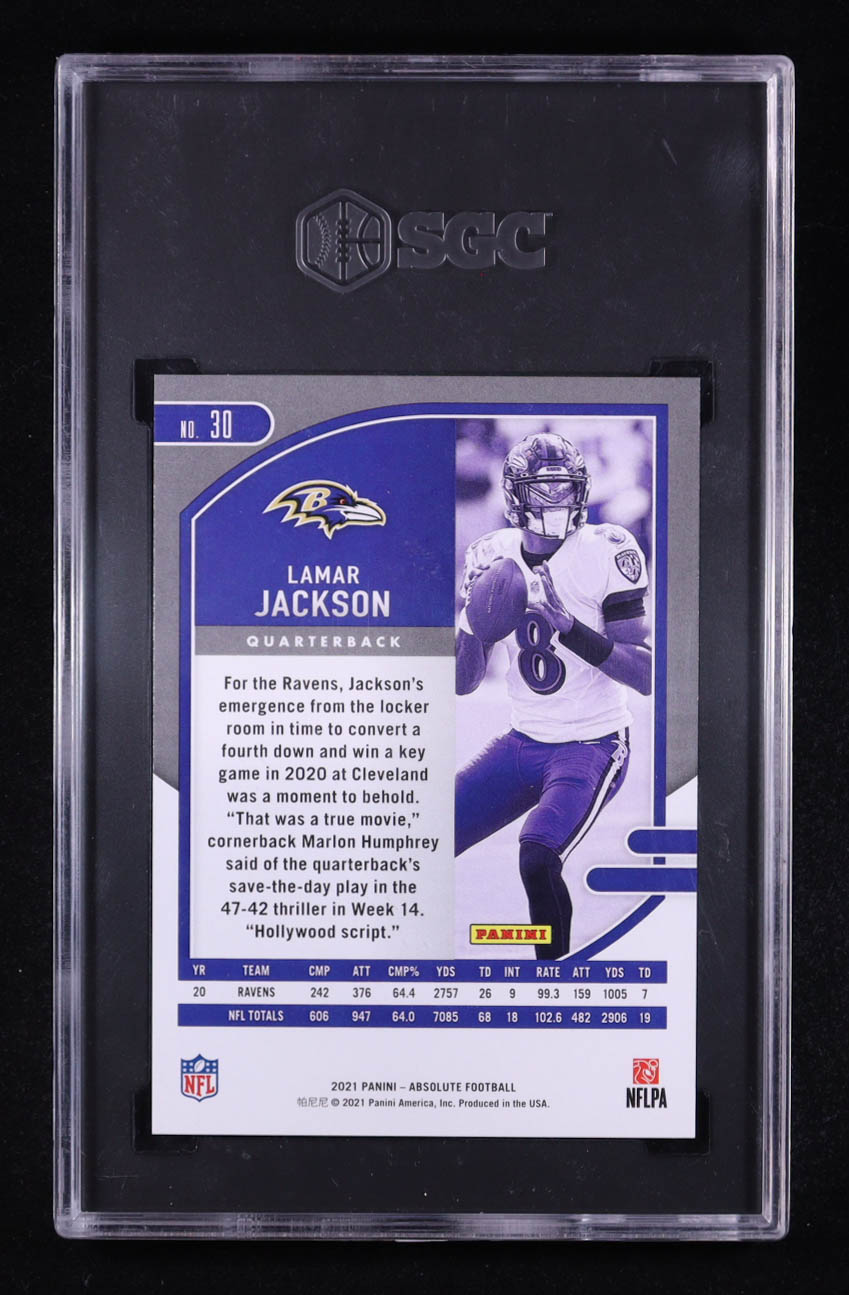 Lamar Jackson 2021 Absolute Blue Diamonds #30 #75/99 (SGC 10) at PristineAuction.com Lamar Jackson 2021 Absolute Blue Diamonds #30 #75/99 (SGC 10) at PristineAuction.com