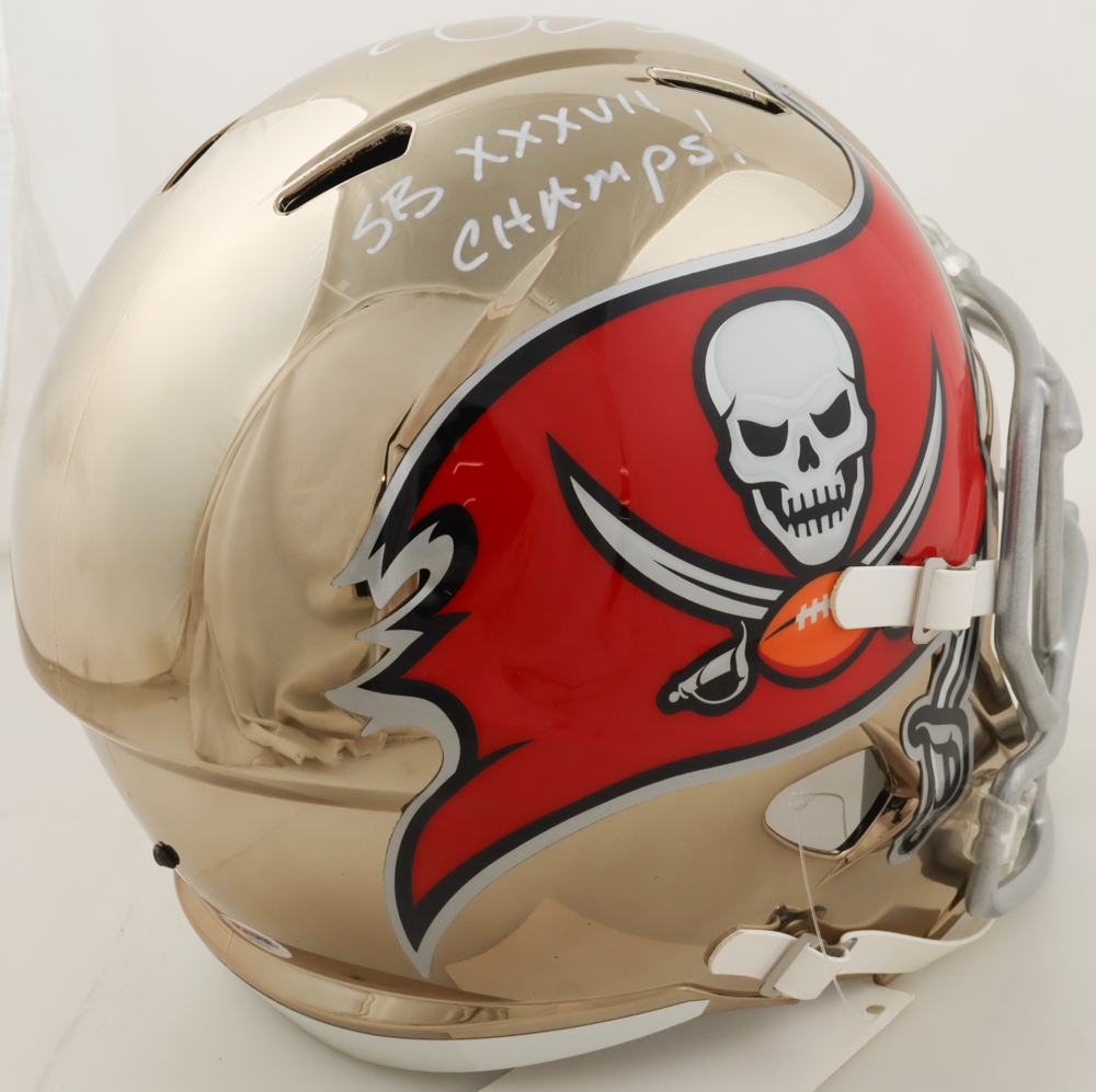 Mike Alstott Signed Buccaneers Full-Size Chrome Speed Helmet Inscribed "SB XXXVII Champs!" (PSA) at PristineAuction.com Mike Alstott Signed Buccaneers Full-Size Chrome Speed Helmet Inscribed "SB XXXVII Champs!" (PSA) at PristineAuction.com