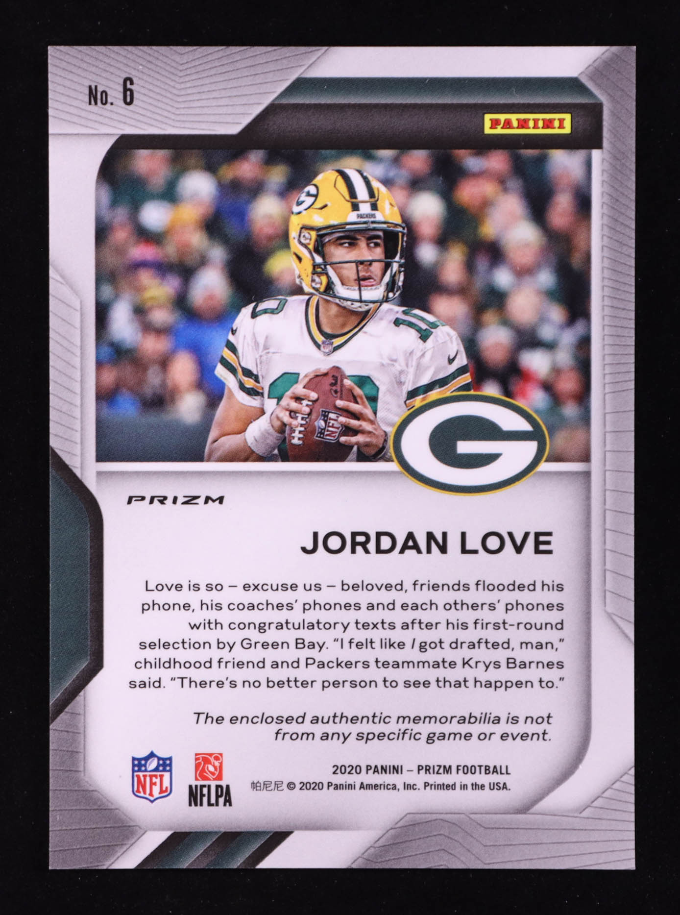 Jordan Love 2020 Panini Prizm Premier Jerseys #6 RC at PristineAuction.com Jordan Love 2020 Panini Prizm Premier Jerseys #6 RC at PristineAuction.com