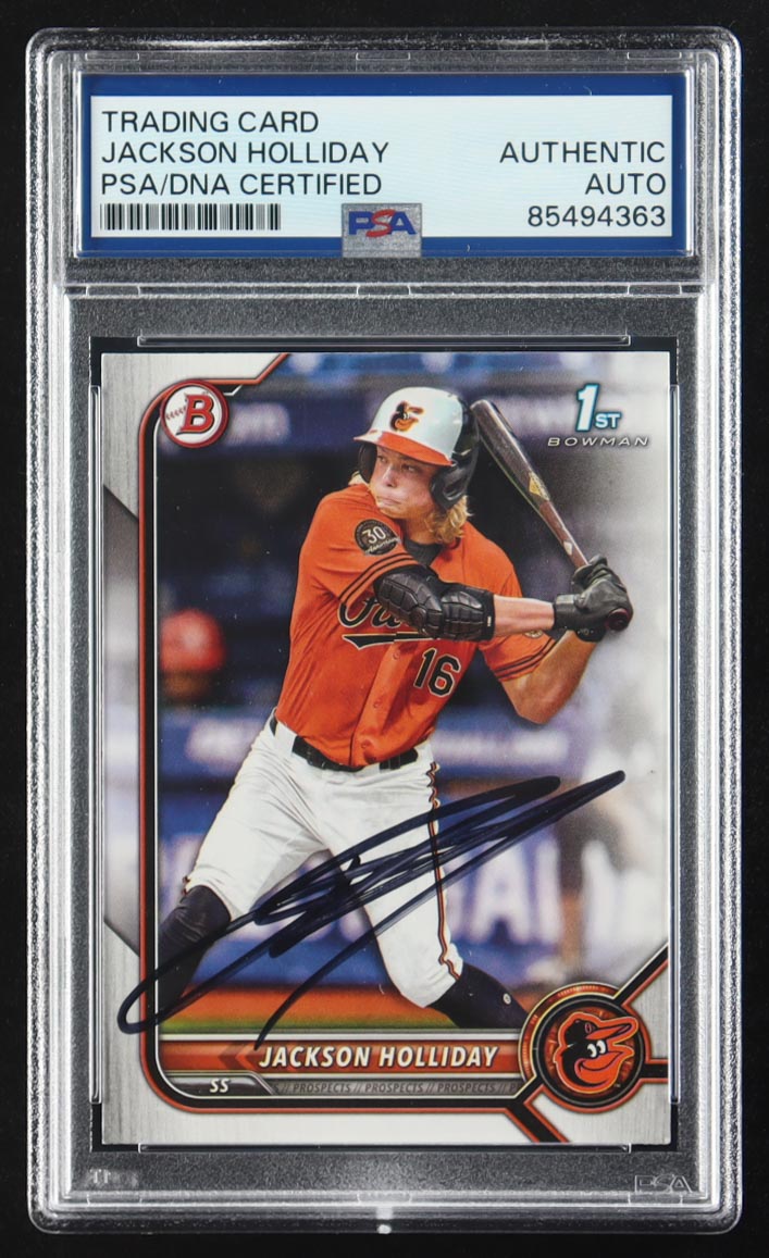 Jackson Holliday Signed 2022 Bowman Draft #BD168 RC (PSA) at PristineAuction.com Jackson Holliday Signed 2022 Bowman Draft #BD168 RC (PSA) at PristineAuction.com
