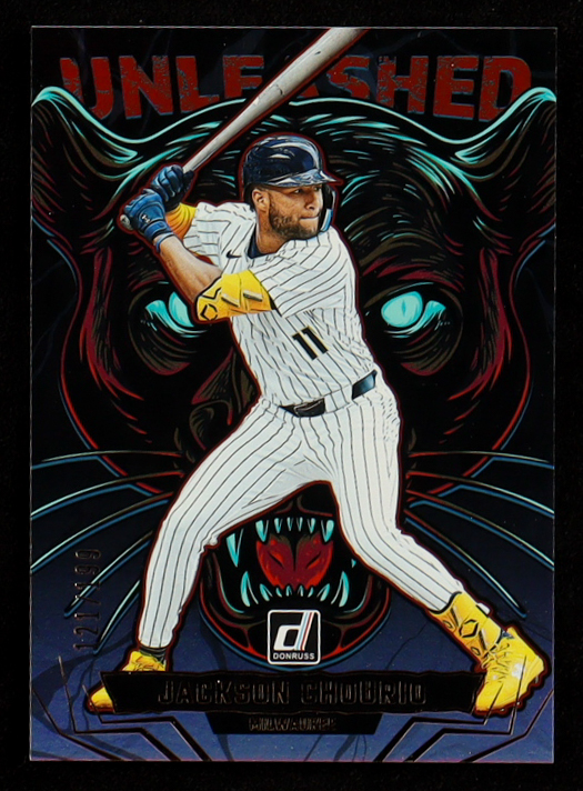 Jackson Chourio 2025 Donruss Unleashed Holo #10 #121/199 at PristineAuction.com Jackson Chourio 2025 Donruss Unleashed Holo #10 #121/199 at PristineAuction.com