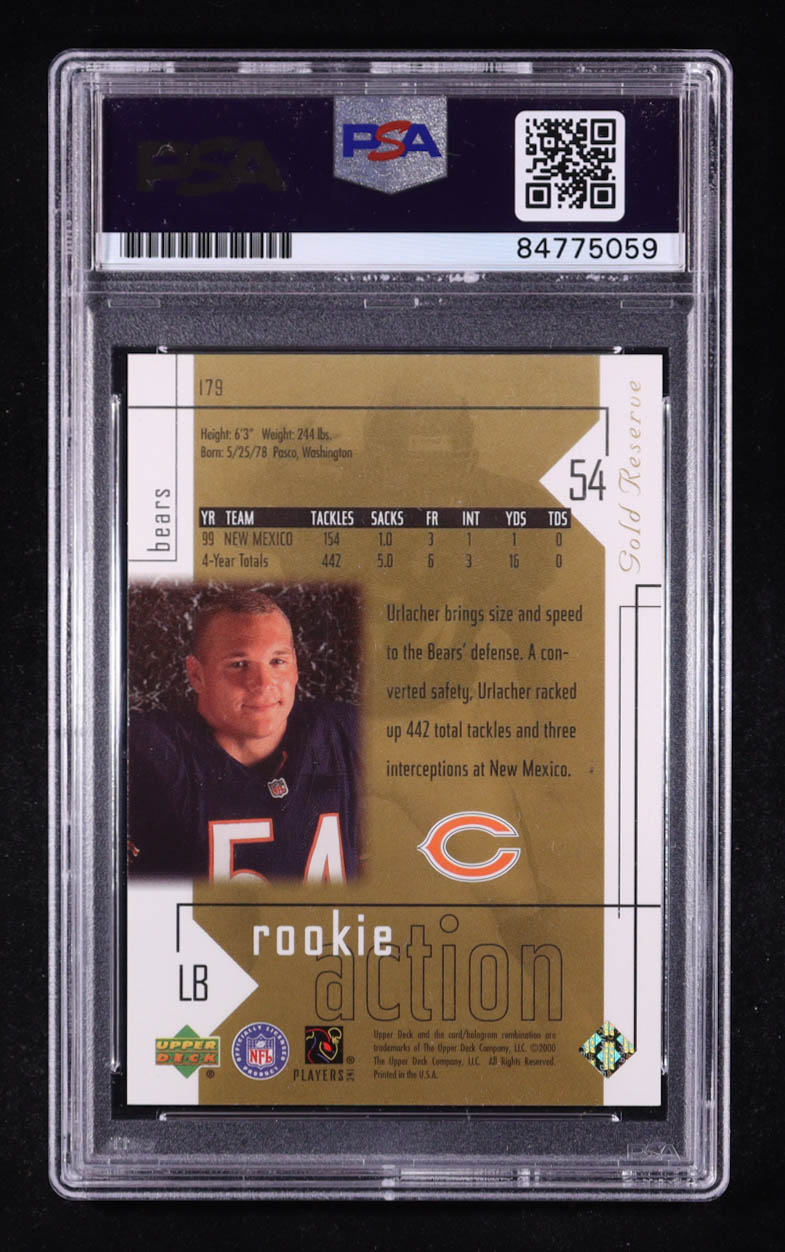 Brian Urlacher Signed 2000 Upper Deck Gold Reserve #179 #1652/2500 RC "HOF '18" (PSA | Auto 10) at PristineAuction.com Brian Urlacher Signed 2000 Upper Deck Gold Reserve #179 #1652/2500 RC "HOF '18" (PSA | Auto 10) at PristineAuction.com