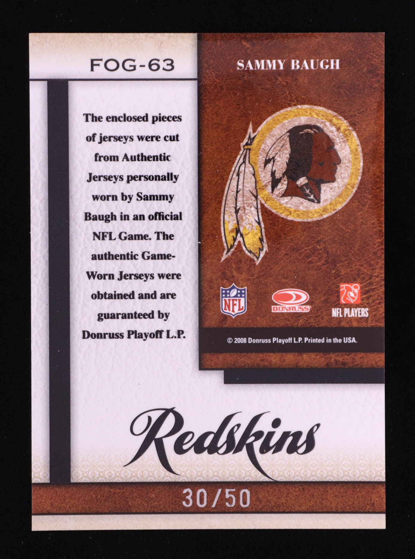Sammy Baugh 2008 Leaf Certified Materials Fabric of the Game #63 #30/50 at PristineAuction.com Sammy Baugh 2008 Leaf Certified Materials Fabric of the Game #63 #30/50 at PristineAuction.com
