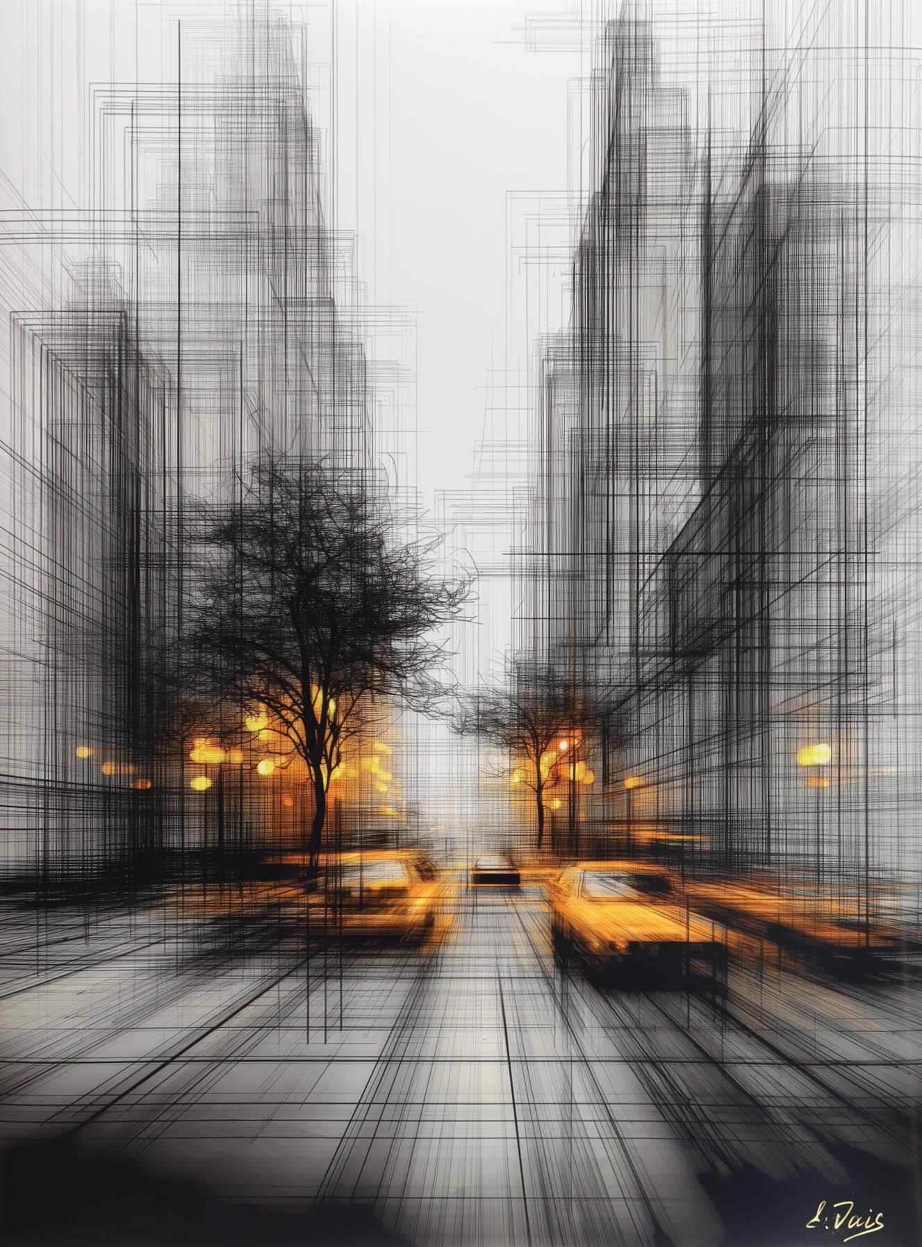 "City in Lines" 27x36 2025 Print by Elena Vaisman | Ele2Wais (Vaisman) at PristineAuction.com "City in Lines" 27x36 2025 Print by Elena Vaisman | Ele2Wais (Vaisman) at PristineAuction.com