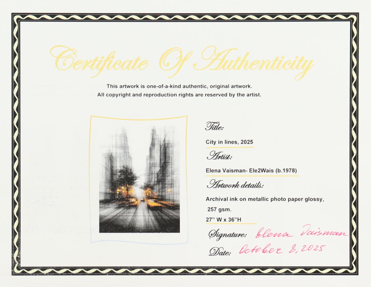 "City in Lines" 27x36 2025 Print by Elena Vaisman | Ele2Wais (Vaisman) at PristineAuction.com "City in Lines" 27x36 2025 Print by Elena Vaisman | Ele2Wais (Vaisman) at PristineAuction.com