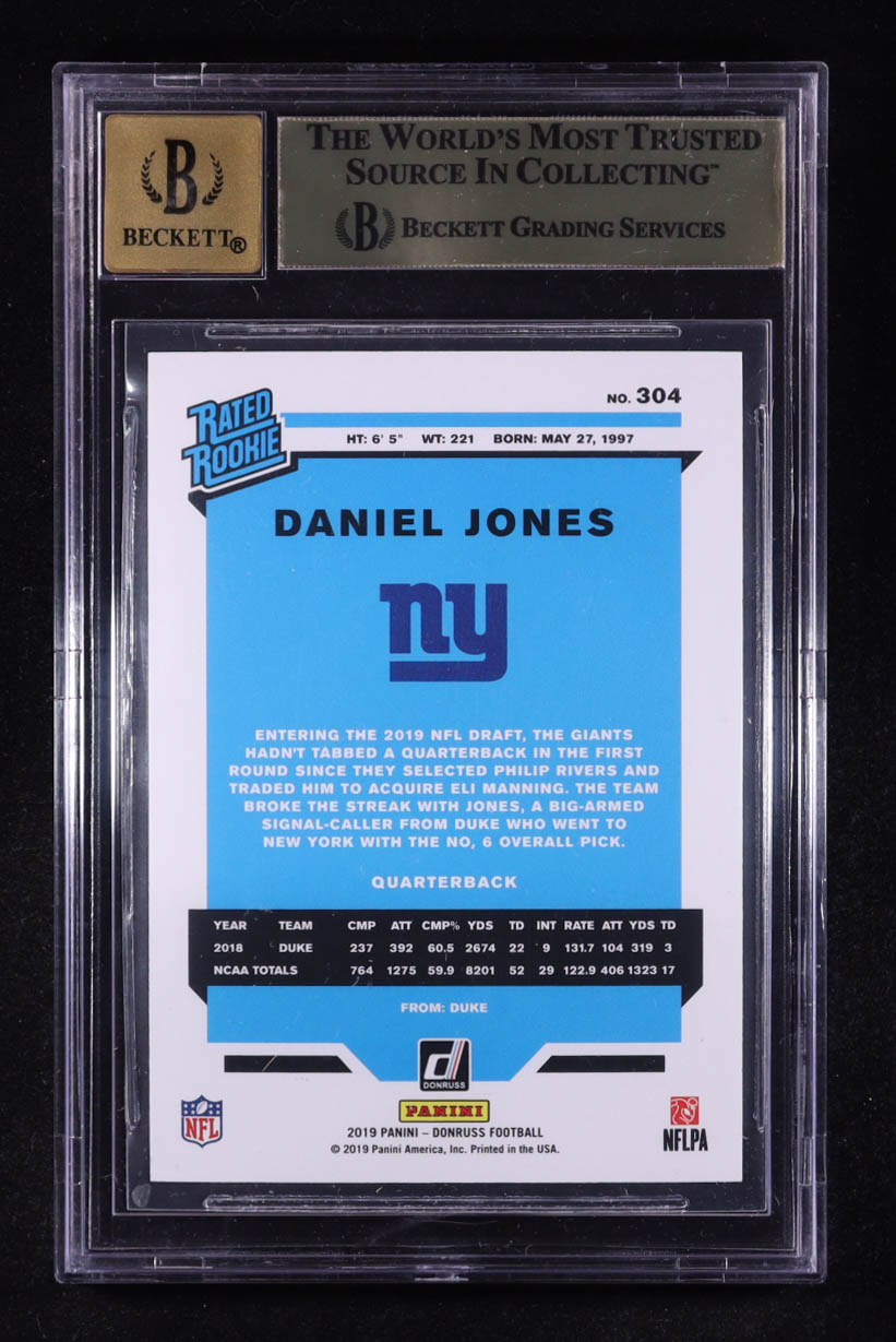 Daniel Jones Signed 2019 Donruss #304 RR RC (BAS 9.5 | Auto 10) at PristineAuction.com Daniel Jones Signed 2019 Donruss #304 RR RC (BAS 9.5 | Auto 10) at PristineAuction.com