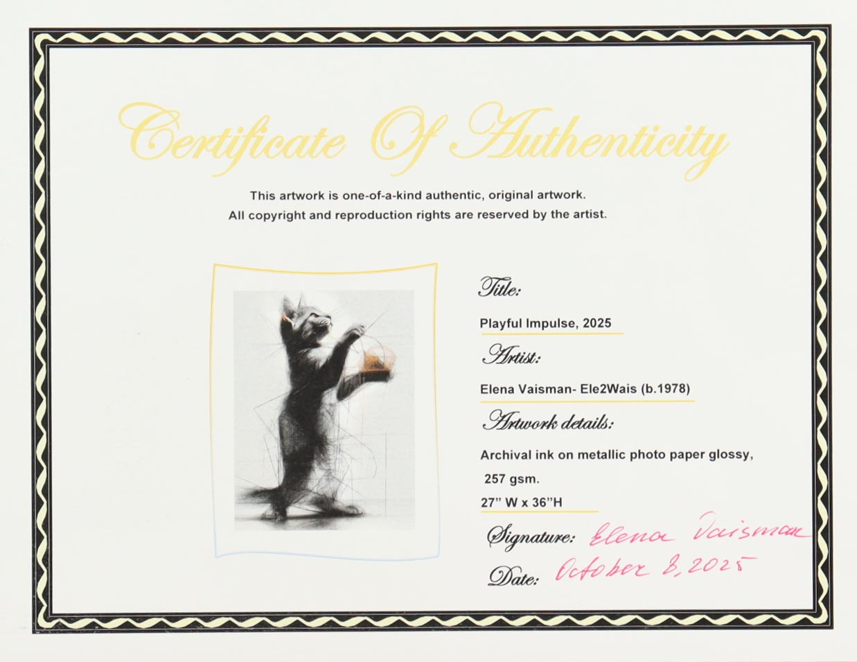 "Playful Impulse" 27x36 2025 Print by Elena Vaisman | Ele2Wais (Vaisman) at PristineAuction.com "Playful Impulse" 27x36 2025 Print by Elena Vaisman | Ele2Wais (Vaisman) at PristineAuction.com