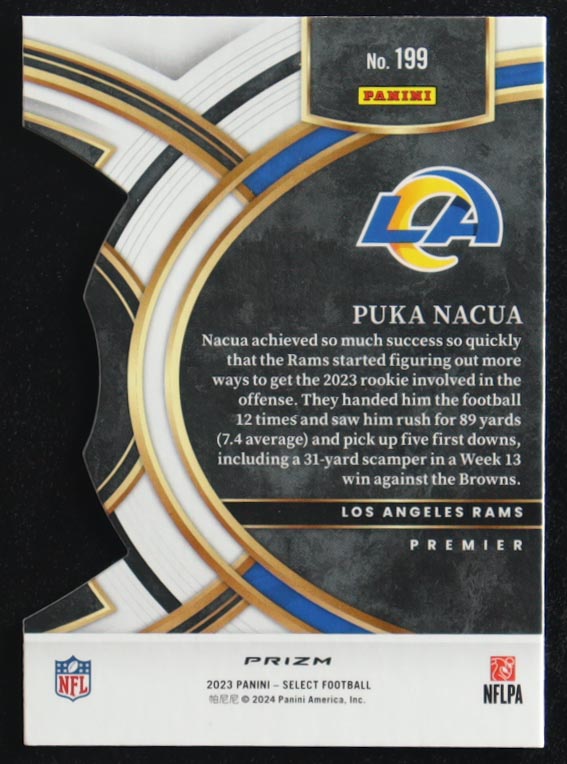 Puka Nacua 2023 Select Premier Silver Prizm Die Cut #199 RC at PristineAuction.com Puka Nacua 2023 Select Premier Silver Prizm Die Cut #199 RC at PristineAuction.com