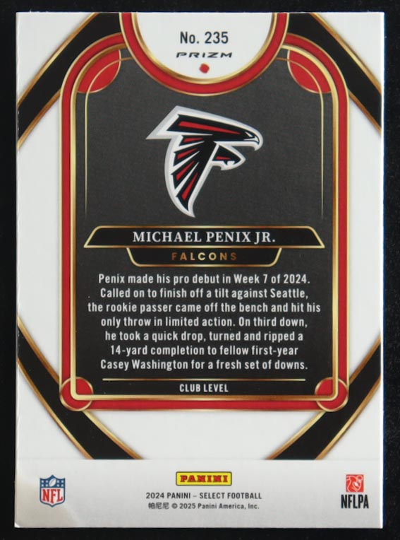 Michael Penix Jr. 2024 Panini Select Club Level Red & Yellow Shock Prizm #235 RC at PristineAuction.com Michael Penix Jr. 2024 Panini Select Club Level Red & Yellow Shock Prizm #235 RC at PristineAuction.com