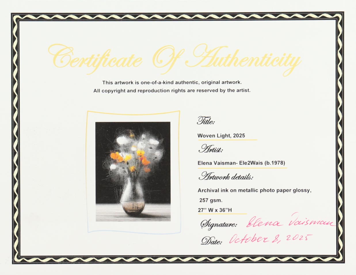 "Woven Light" 27x36 2025 Print by Elena Vaisman | Ele2Wais (Vaisman) at PristineAuction.com "Woven Light" 27x36 2025 Print by Elena Vaisman | Ele2Wais (Vaisman) at PristineAuction.com