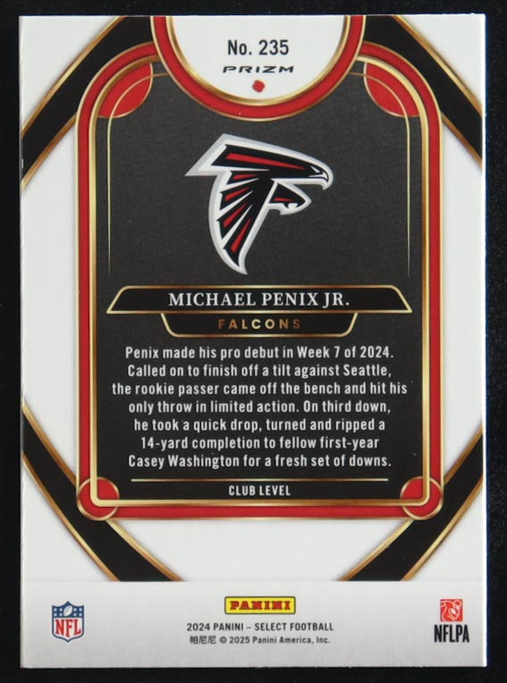 Michael Penix Jr. 2024 Panini Select Club Level Red & Yellow Shock Prizm #235 RC at PristineAuction.com Michael Penix Jr. 2024 Panini Select Club Level Red & Yellow Shock Prizm #235 RC at PristineAuction.com