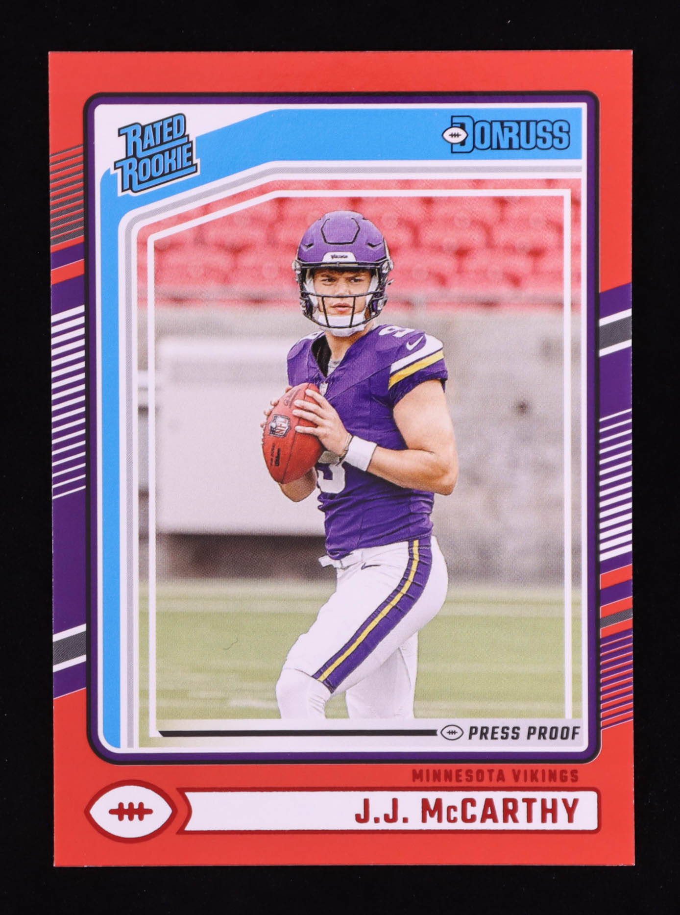 J.J. McCarthy 2024 Donruss Press Proof Red #303 RR RC at PristineAuction.com J.J. McCarthy 2024 Donruss Press Proof Red #303 RR RC at PristineAuction.com