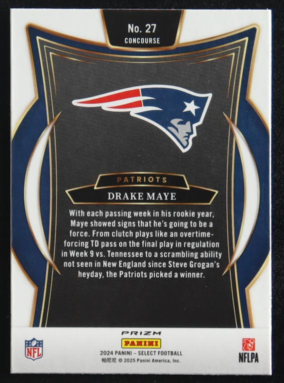 Drake Maye 2024 Panini Select Red & Blue Shock Prizm #27 RC at PristineAuction.com Drake Maye 2024 Panini Select Red & Blue Shock Prizm #27 RC at PristineAuction.com