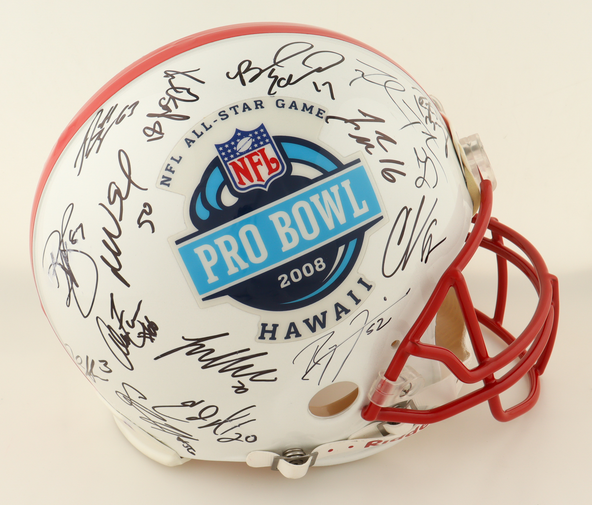 2008 AFC Pro Bowlers Full-Size Authentic On-Field Helmet Signed by (33) with Peyton Manning, Ben Roethlisberger, DeMeco Ryans, Tony Gonzalez (Beckett & JSA) at PristineAuction.com 2008 AFC Pro Bowlers Full-Size Authentic On-Field Helmet Signed by (33) with Peyton Manning, Ben Roethlisberger, DeMeco Ryans, Tony Gonzalez (Beckett & JSA) at PristineAuction.com