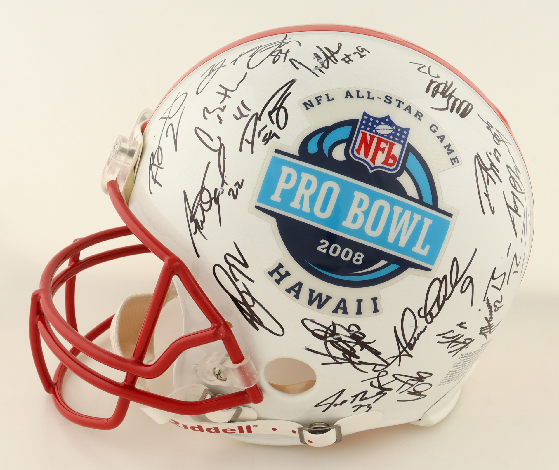 2008 AFC Pro Bowlers Full-Size Authentic On-Field Helmet Signed by (33) with Peyton Manning, Ben Roethlisberger, DeMeco Ryans, Tony Gonzalez (Beckett & JSA) at PristineAuction.com 2008 AFC Pro Bowlers Full-Size Authentic On-Field Helmet Signed by (33) with Peyton Manning, Ben Roethlisberger, DeMeco Ryans, Tony Gonzalez (Beckett & JSA) at PristineAuction.com