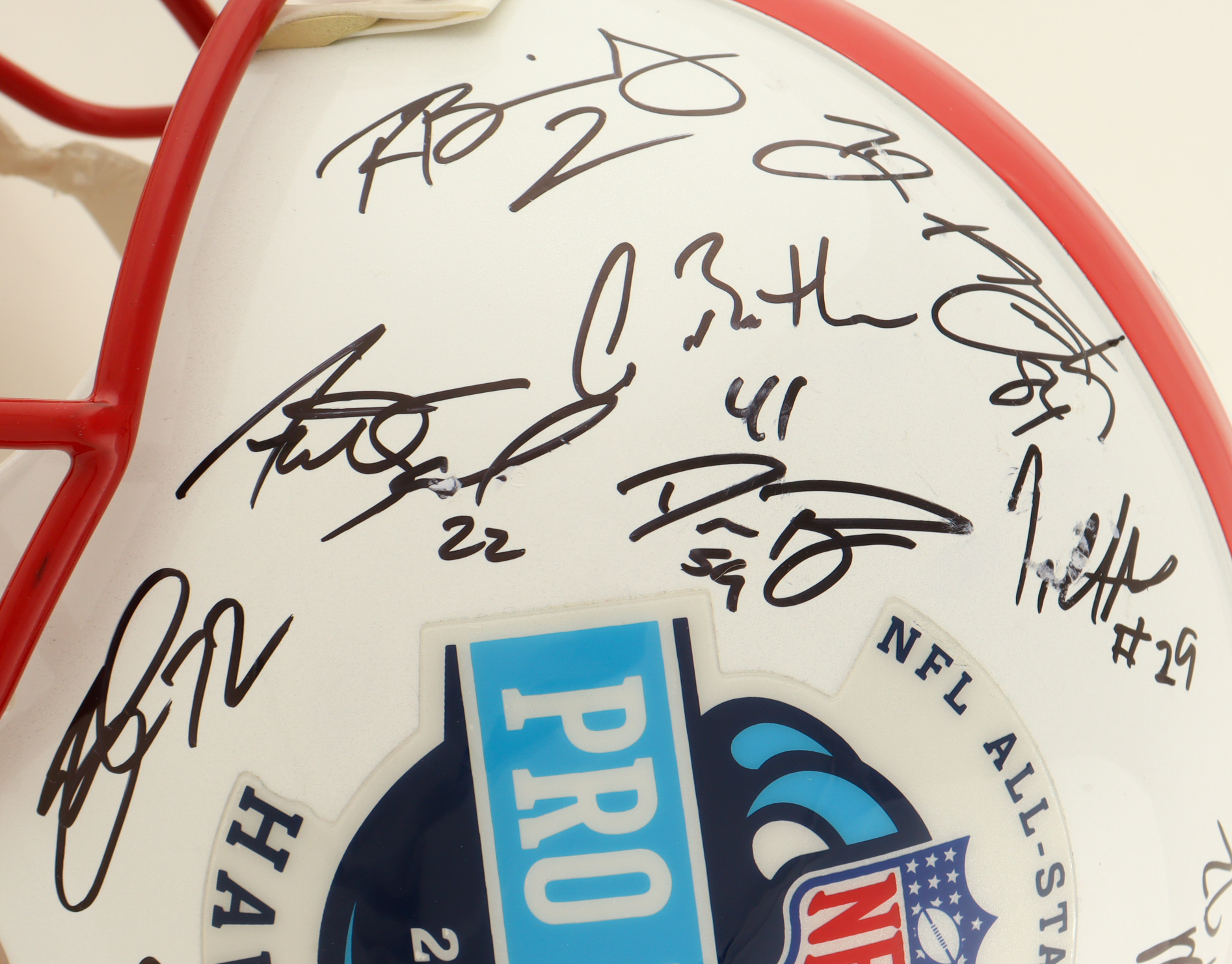 2008 AFC Pro Bowlers Full-Size Authentic On-Field Helmet Signed by (33) with Peyton Manning, Ben Roethlisberger, DeMeco Ryans, Tony Gonzalez (Beckett & JSA) at PristineAuction.com 2008 AFC Pro Bowlers Full-Size Authentic On-Field Helmet Signed by (33) with Peyton Manning, Ben Roethlisberger, DeMeco Ryans, Tony Gonzalez (Beckett & JSA) at PristineAuction.com