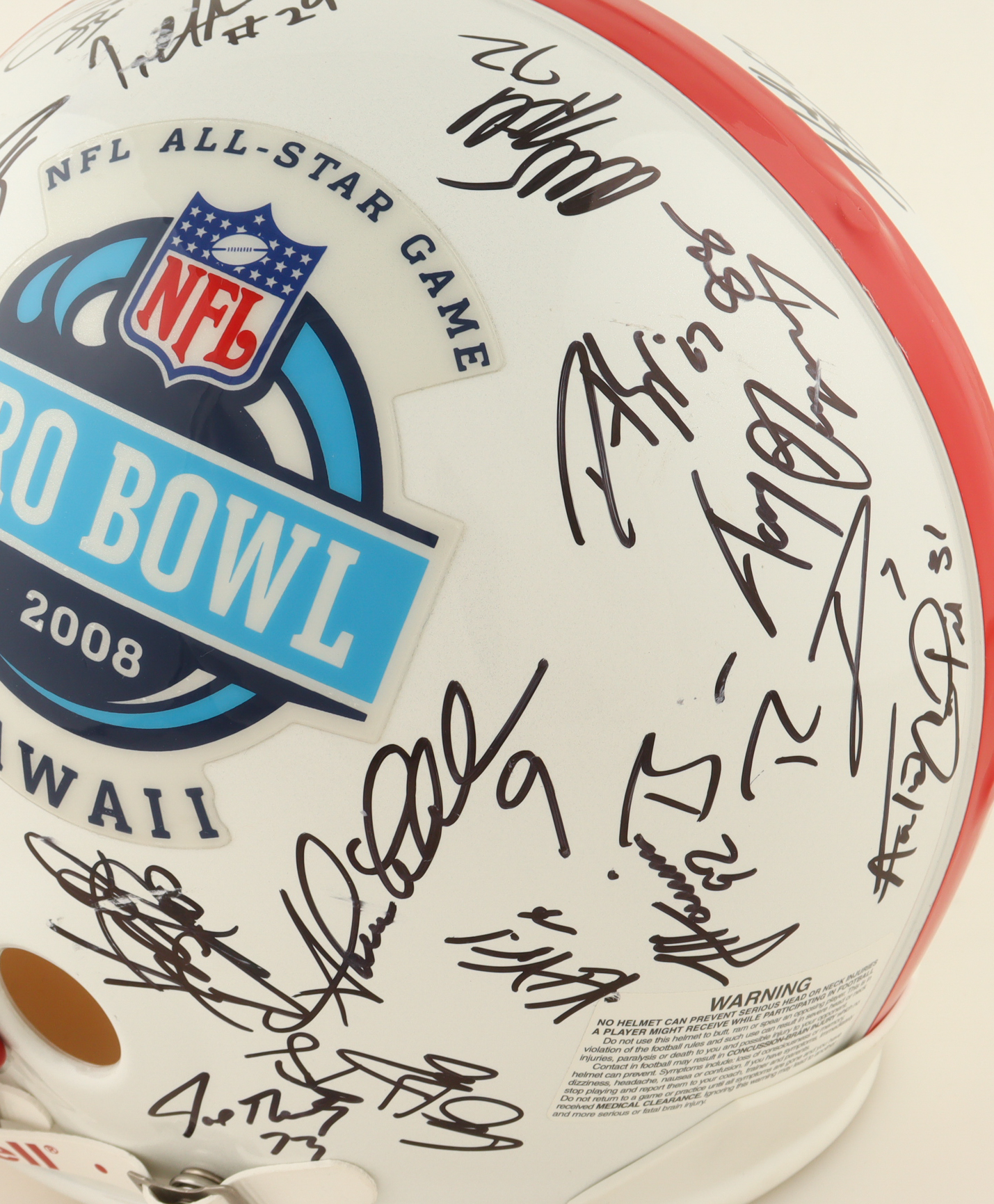 2008 AFC Pro Bowlers Full-Size Authentic On-Field Helmet Signed by (33) with Peyton Manning, Ben Roethlisberger, DeMeco Ryans, Tony Gonzalez (Beckett & JSA) at PristineAuction.com 2008 AFC Pro Bowlers Full-Size Authentic On-Field Helmet Signed by (33) with Peyton Manning, Ben Roethlisberger, DeMeco Ryans, Tony Gonzalez (Beckett & JSA) at PristineAuction.com