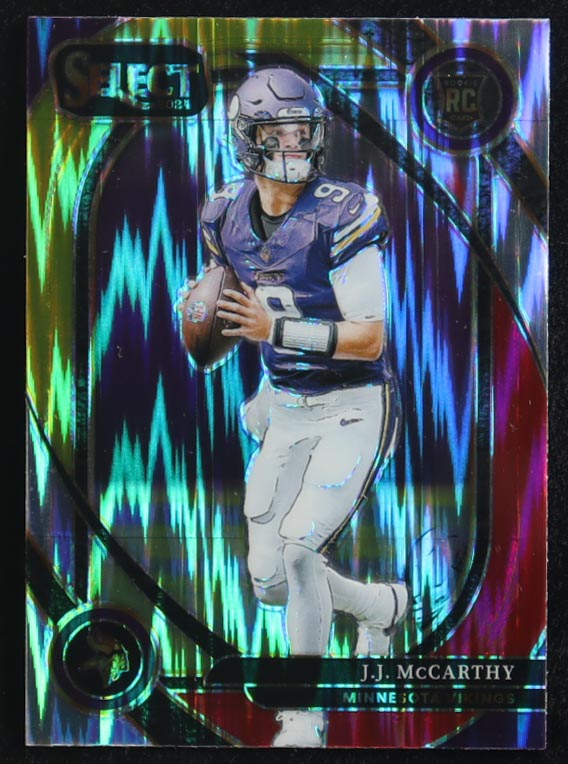 J.J. McCarthy 2024 Panini Select Club Level Prizm Red & Yellow Shock Prizm #246 RC at PristineAuction.com J.J. McCarthy 2024 Panini Select Club Level Prizm Red & Yellow Shock Prizm #246 RC at PristineAuction.com