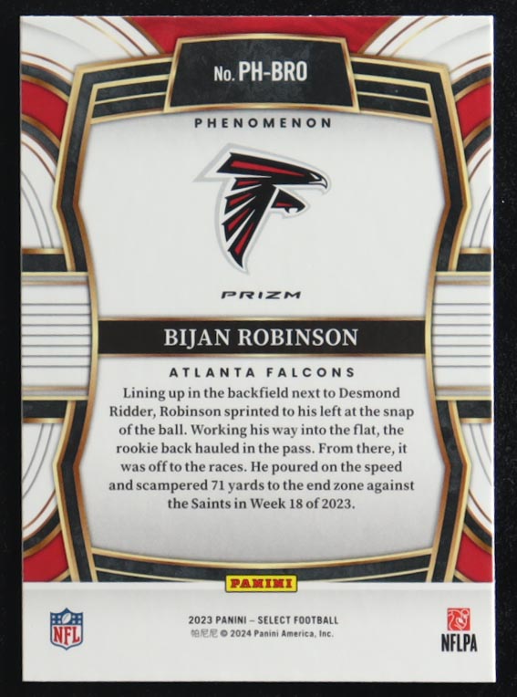 Bijan Robinson 2023 Panini Select Phenomenon Prizm #PH-BRO RC at PristineAuction.com Bijan Robinson 2023 Panini Select Phenomenon Prizm #PH-BRO RC at PristineAuction.com