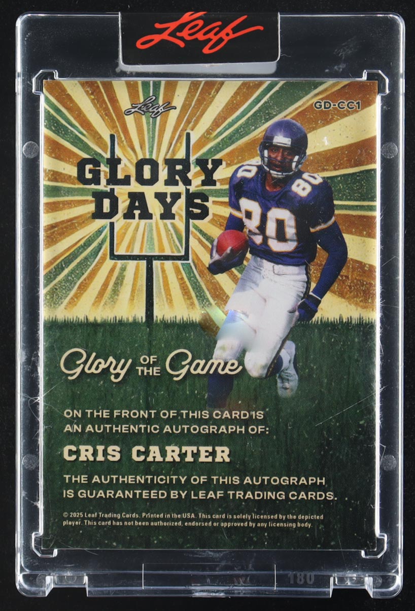 Cris Carter 2025 Leaf Glory of the Game Glory Days Autographs #GDCC1 #21/25 at PristineAuction.com Cris Carter 2025 Leaf Glory of the Game Glory Days Autographs #GDCC1 #21/25 at PristineAuction.com