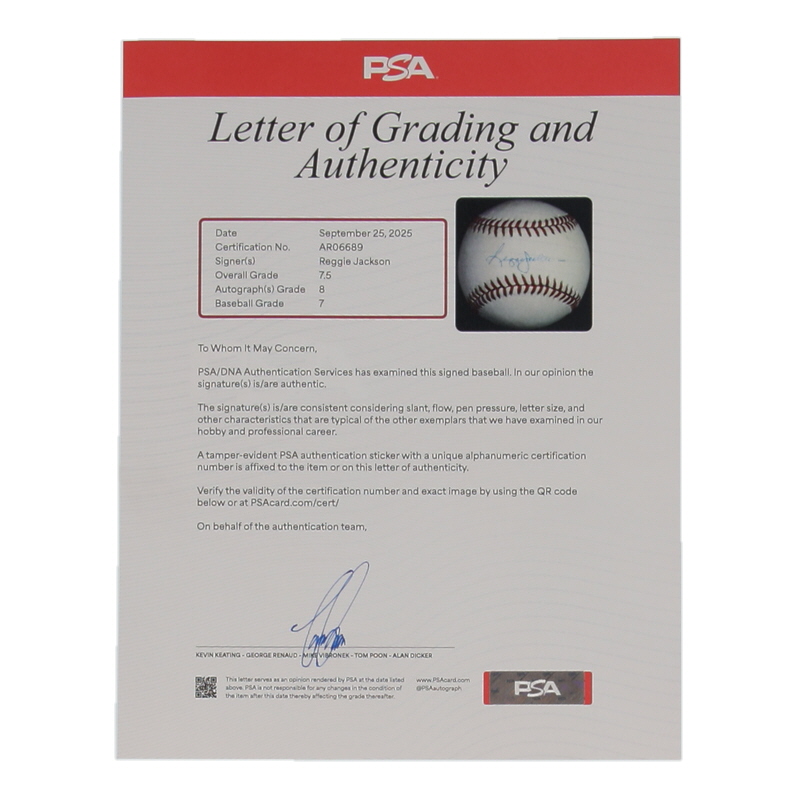 Reggie Jackson Signed OAL Baseball (PSA | Auto Grade 8) at PristineAuction.com Reggie Jackson Signed OAL Baseball (PSA | Auto Grade 8) at PristineAuction.com