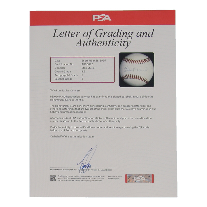 Stan Musial Signed ONL Baseball (PSA | Auto Grade 9) at PristineAuction.com Stan Musial Signed ONL Baseball (PSA | Auto Grade 9) at PristineAuction.com