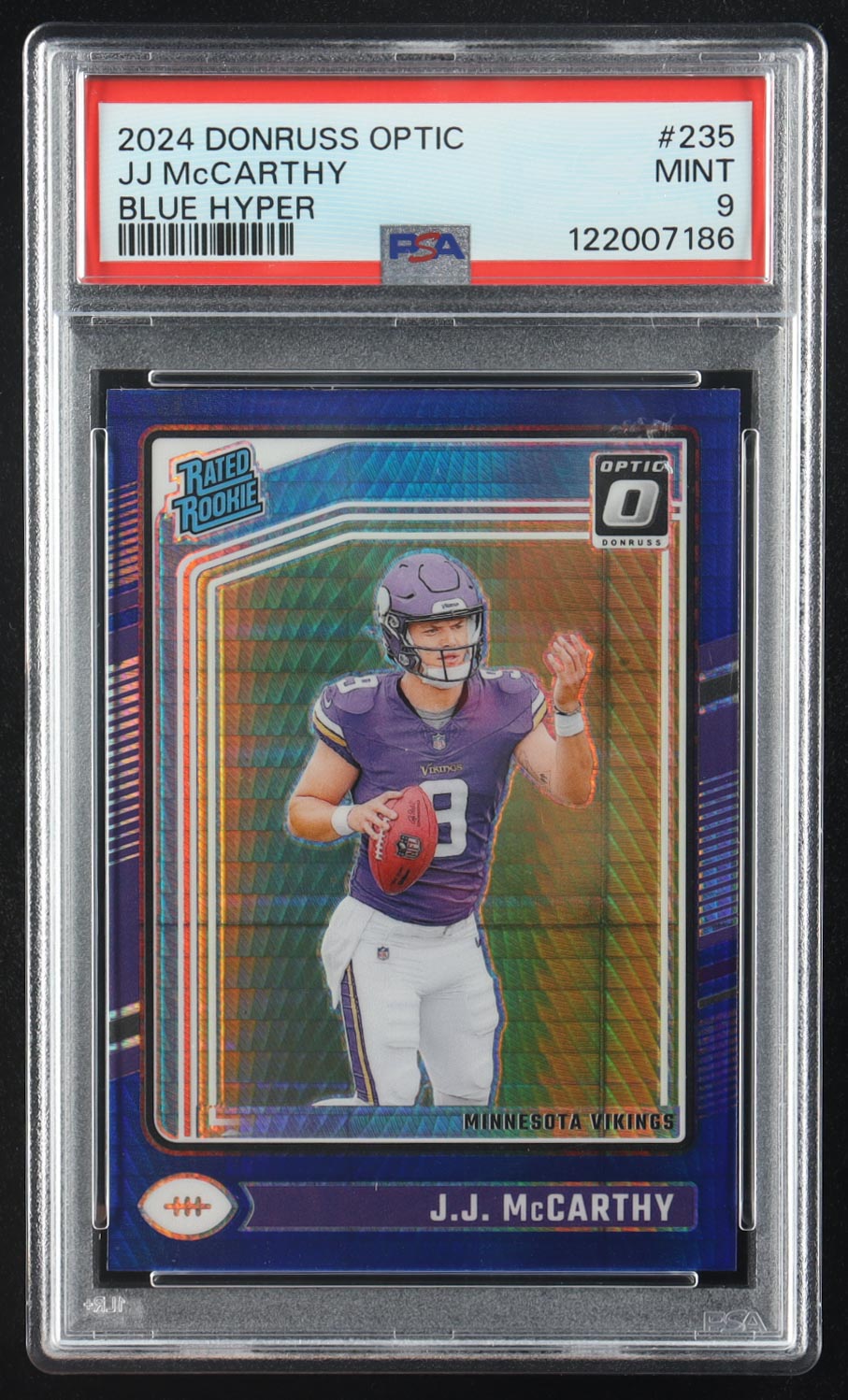 JJ McCarthy 2024 Donruss Optic Blue Hyper #235 RR RC (PSA 9) at PristineAuction.com JJ McCarthy 2024 Donruss Optic Blue Hyper #235 RR RC (PSA 9) at PristineAuction.com