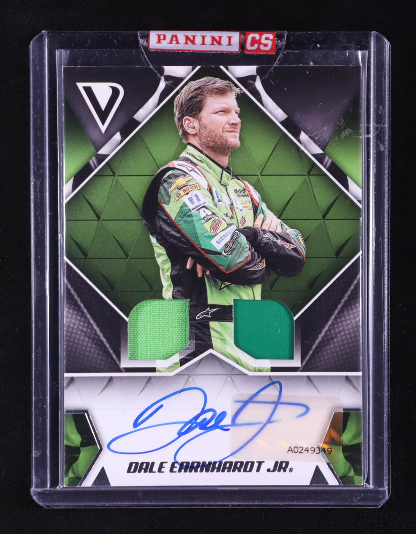 Dale Earnhardt Jr. 2019 Panini Victory Lane Dual Swatch Signatures #5 EXCH at PristineAuction.com Dale Earnhardt Jr. 2019 Panini Victory Lane Dual Swatch Signatures #5 EXCH at PristineAuction.com