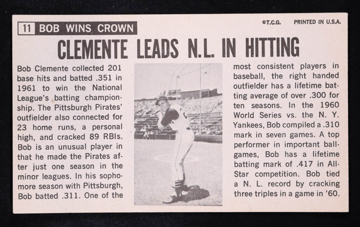 Roberto Clemente 1964 Topps Giants Oversized Card #11 at PristineAuction.com Roberto Clemente 1964 Topps Giants Oversized Card #11 at PristineAuction.com
