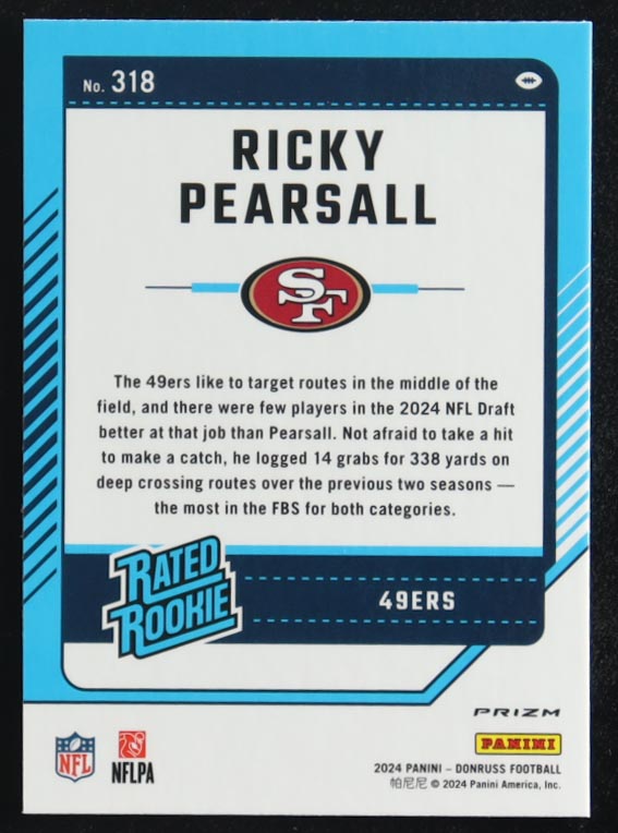Ricky Pearsall 2024 Panini Donruss Optic Rated Rookie Red Pandora Prizm #318 RC at PristineAuction.com Ricky Pearsall 2024 Panini Donruss Optic Rated Rookie Red Pandora Prizm #318 RC at PristineAuction.com