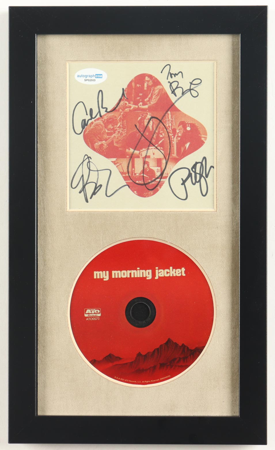 "My Morning Jacket" Custom Framed CD Insert Display Signed By (5) with Jim James, Tom Blankenship, Patrick Hallahan, Bo Koster (ACOA) at PristineAuction.com "My Morning Jacket" Custom Framed CD Insert Display Signed By (5) with Jim James, Tom Blankenship, Patrick Hallahan, Bo Koster (ACOA) at PristineAuction.com