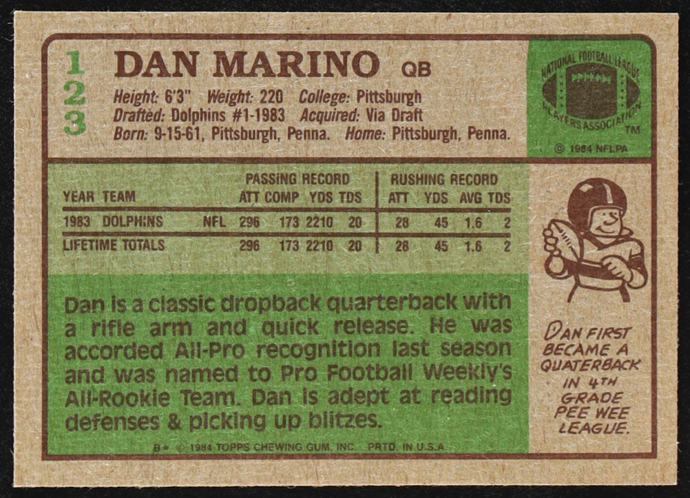 Dan Marino 1984 Topps #123 PB RC at PristineAuction.com Dan Marino 1984 Topps #123 PB RC at PristineAuction.com