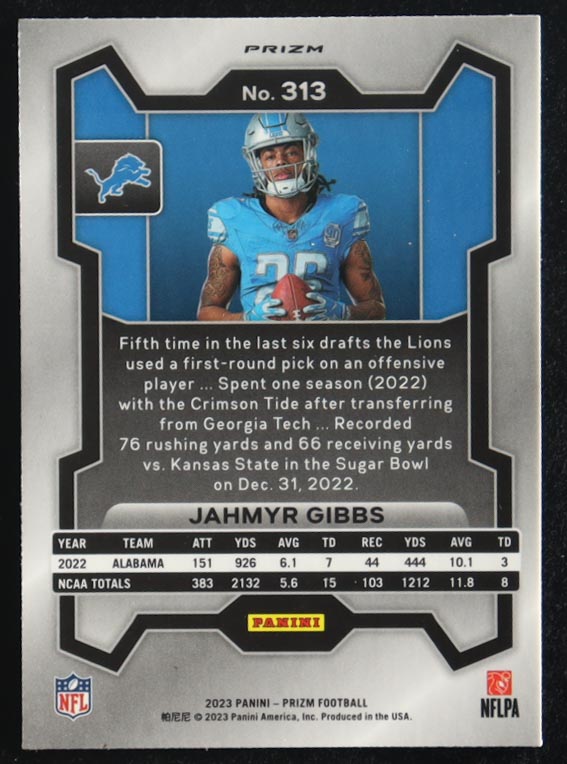 Jahmyr Gibbs 2023 Panini Prizm Image Variation Silver #313 RC at PristineAuction.com Jahmyr Gibbs 2023 Panini Prizm Image Variation Silver #313 RC at PristineAuction.com