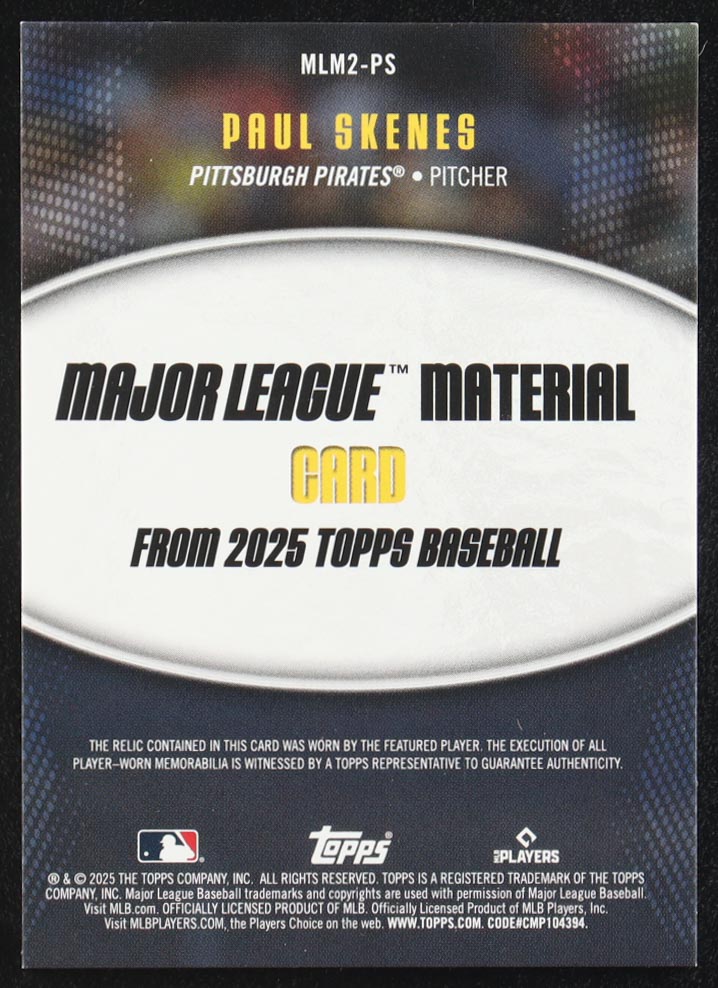 Paul Skenes 2025 Topps Major League Materials #MLM2PS at PristineAuction.com Paul Skenes 2025 Topps Major League Materials #MLM2PS at PristineAuction.com