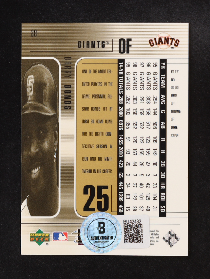 Barry Bonds Signed 2000 SPx #38 (Beckett) at PristineAuction.com Barry Bonds Signed 2000 SPx #38 (Beckett) at PristineAuction.com