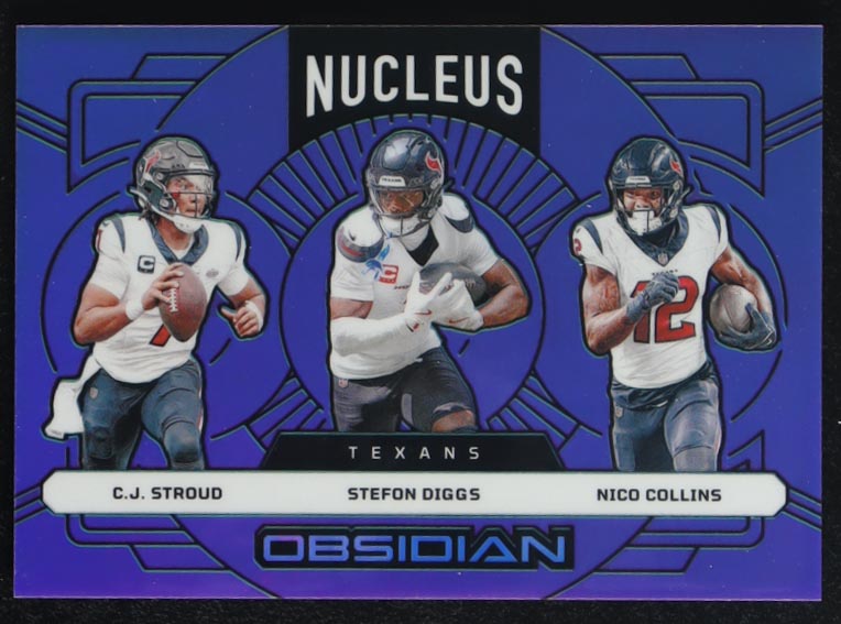 C.J. Stroud/Stefon Diggs/Nico Collins 2024 Panini Obsidian Nucleus Purple #3 #23/50 at PristineAuction.com C.J. Stroud/Stefon Diggs/Nico Collins 2024 Panini Obsidian Nucleus Purple #3 #23/50 at PristineAuction.com