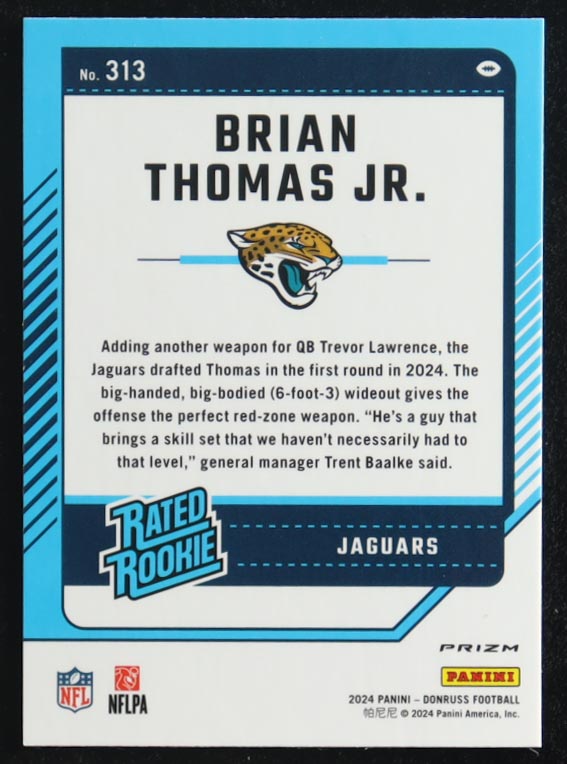 Brian Thomas Jr. 2024 Panini Donruss Optic Rated Rookie Red Pandora Prizm #313 RC at PristineAuction.com Brian Thomas Jr. 2024 Panini Donruss Optic Rated Rookie Red Pandora Prizm #313 RC at PristineAuction.com