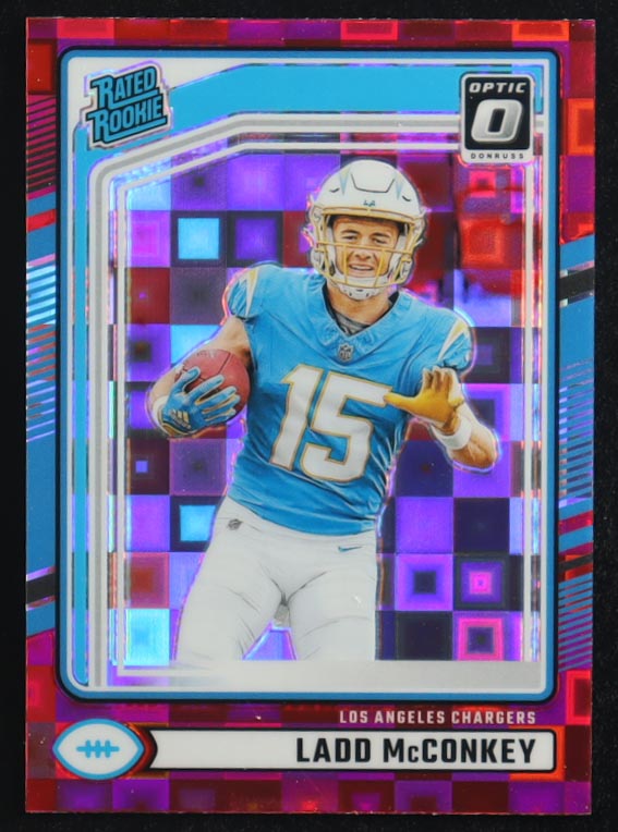 Ladd McConkey 2024 Panini Donruss Optic Rated Rookie Red Pandora Prizm #328 RC at PristineAuction.com Ladd McConkey 2024 Panini Donruss Optic Rated Rookie Red Pandora Prizm #328 RC at PristineAuction.com
