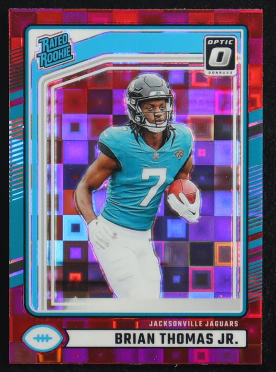 Brian Thomas Jr. 2024 Panini Donruss Optic Rated Rookie Red Pandora Prizm #313 RC at PristineAuction.com Brian Thomas Jr. 2024 Panini Donruss Optic Rated Rookie Red Pandora Prizm #313 RC at PristineAuction.com